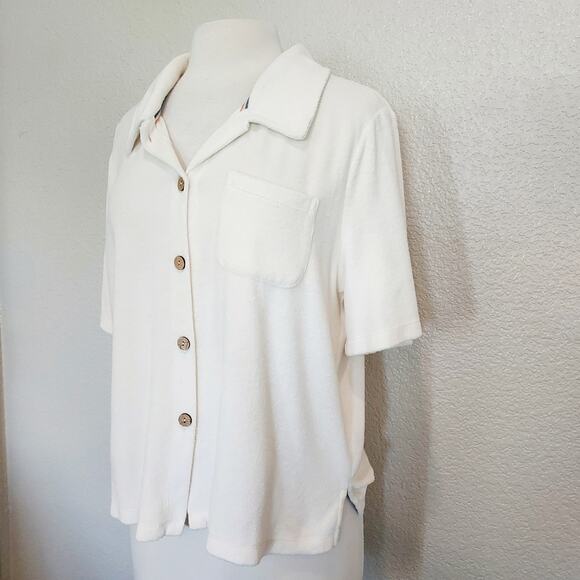 Faherty White Terry Cloth Short Sleeve Button Up Size XL - Picture 6 of 12